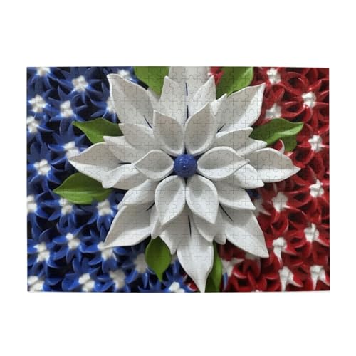 500-teiliges Puzzle für Erwachsene, herausfordernde Puzzles für Spieleabende, Amerika, patriotische Blume, Holzpuzzle, personalisierbar, individuelle Holzpuzzles für Familie, Bildpuzzle, fertige Größe von RTSTNMBD