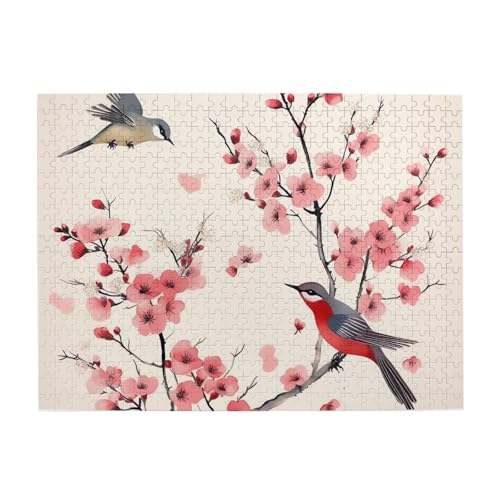 500-teiliges Puzzle für Erwachsene, herausfordernde Puzzles für Spieleabende, Kirschzweige, Blumen, Vögel, Holzpuzzle, personalisierbar, individuelle Holzpuzzles für Familie, Bildpuzzle, fertige Größe von RTSTNMBD