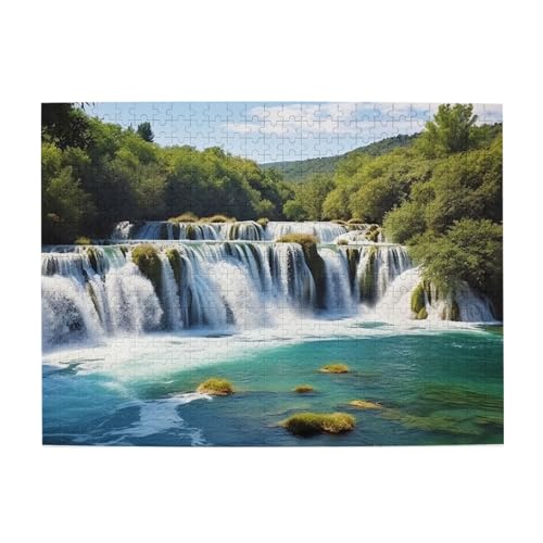 500-teiliges Puzzle für Erwachsene, herausfordernde Puzzles für Spieleabende, Wasserfälle am Fluss Krka, Holzpuzzle, personalisierte Holzpuzzles für Familie, Bildpuzzle, fertige Größe 51,8 x 38,1 cm von RTSTNMBD