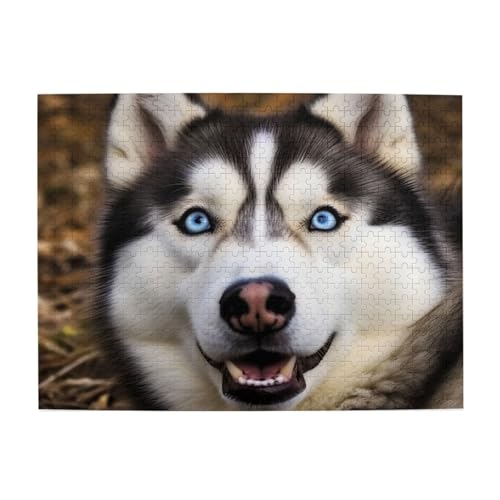 500-teiliges Puzzle für Erwachsene, herausfordernde Puzzles für Spieleabende, dummer Husky-Hund, Holzpuzzle, personalisierbar, individuelle Holzpuzzles für Familie, Bildpuzzle, fertige Größe 51,8 x von RTSTNMBD