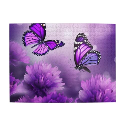 500-teiliges Puzzle für Erwachsene, herausfordernde Puzzles für Spieleabende, lila Blume, Schmetterlinge, Holzpuzzle, personalisierbar, individuelle Holzpuzzles für Familie, Bildpuzzle, fertige Größe von RTSTNMBD