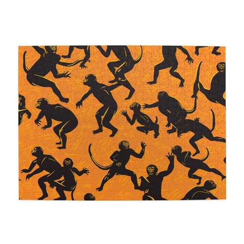 500-teiliges Puzzle für Erwachsene, herausfordernde Puzzles für Spieleabende, schwarzer Gibbon-Affe, Holzpuzzle, personalisierte Holzpuzzles für Familie, Bildpuzzle, fertige Größe 51,8 x 38,1 cm von RTSTNMBD