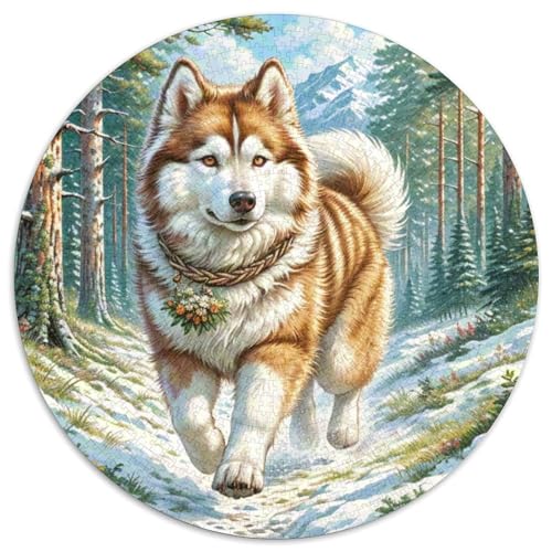 Alaskanische Malamute Rund Puzzles 1000 Teile Erwachsene Und Kinder Puzzle Abbauen Impossible Stress Stressfreisetzung Anspruchsvoll Kreative Heimdekoration Pädagogisches (67.5x67.5cm) von RTTASVLZX