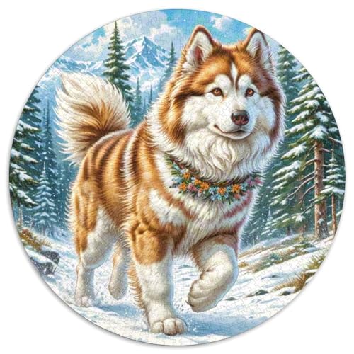 Alaskanische Malamute Rund Puzzles 1000 Teile Erwachsene Und Kinder Puzzle Gemütliche Schwieriges Croissant Circular Herausforderndes Spielzeug Lustiges Stressabbau 1000pcs (67.5x67.5cm) von RTTASVLZX
