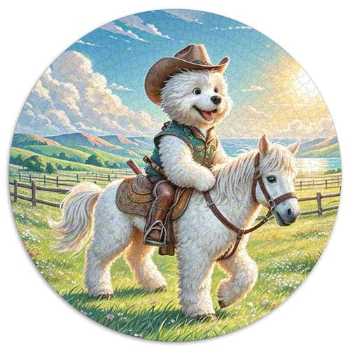 Bichon Frise Puzzle 1000 Teile Rund Puzzles Erwachsene Und Kinder Handwerk Großes Gemütliche Schwieriges Croissant Circular Herausforderndes Spielzeug 1000pcs (67.5x67.5cm) von RTTASVLZX