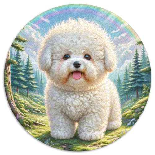 Bichon Frise Puzzle 1000 Teile Rund Puzzles Erwachsene Und Kinder Handwerk Großes Gemütliche Schwieriges Croissant Circular Herausforderndes Spielzeug 1000pcs (67.5x67.5cm) von RTTASVLZX