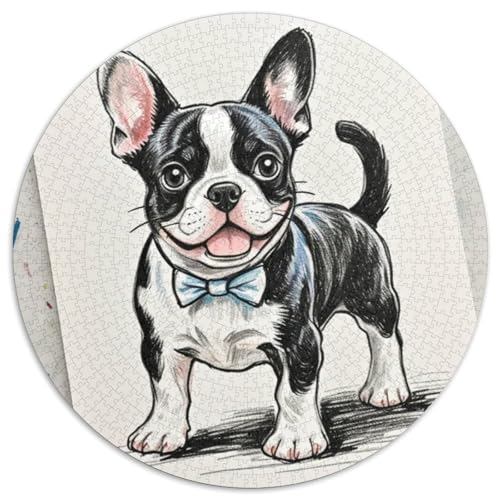Boston Terrier Puzzle 1000 Teile Rund Puzzles Erwachsene Und Kinder Weihnachten Farbverlauf Kreatives Constellation Einzigartige DIY Clevere Rätsel Geschenke 1000pcs (67.5x67.5cm) von RTTASVLZX