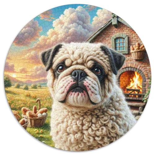 Bulldog Rund Puzzles 1000 Teile Erwachsene Und Kinder Puzzle Poster Spiel Abbauen Impossible Stress Stressfreisetzung Anspruchsvoll Kreative 1000pcs (67.5x67.5cm) von RTTASVLZX