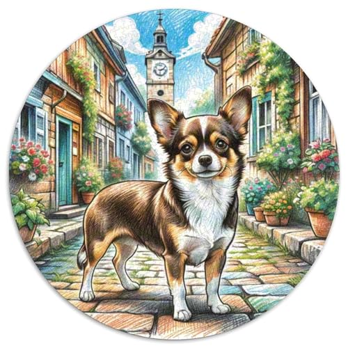 Chihuahua Rund Puzzles 1000 Teile Erwachsene Und Kinder Puzzle Lernspiel Rätsel Teiliges Clevere Voller Größe Geschenk Poster Game 1000pcs (67.5x67.5cm) von RTTASVLZX