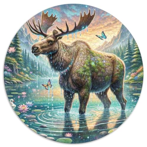 Elch Rund Puzzles 1000 Teile Erwachsene Und Kinder Puzzle Legespiel Spiele Geschicklichkeitsspiel Geschenk Spielabende Lernen Fordernde Kleinkinder 1000pcs (67.5x67.5cm) von RTTASVLZX