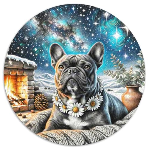 Französische Bulldogge Puzzle 1000 Teile Rund Puzzles Erwachsene Und Kinder Guter Freund Partner Haustier Teiliges Clevere Voller Größe Geschenk Poster Spiel 1000pcs (67.5x67.5cm) von RTTASVLZX