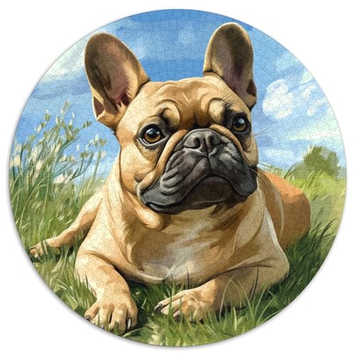 Französische Bulldogge Puzzle 1000 Teile Rund Puzzles Erwachsene Und Kinder Romantisches Motiv Ältere Magischer Lernspiel Rätsel Teiliges Clevere 1000pcs (67.5x67.5cm) von RTTASVLZX