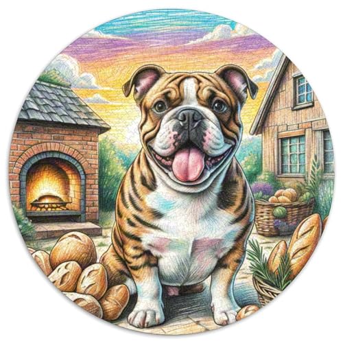 Französische Bulldogge Rund Puzzles 1000 Teile Erwachsene Und Kinder Puzzle Guter Freund Partner Haustier Lernspiel Rätsel Teiliges Clevere Voller Größe Poster Spiel 1000pcs (67.5x67.5cm) von RTTASVLZX