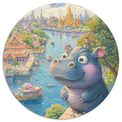 Hippo Puzzle 1000 Teile Rund Puzzles Erwachsene Und Kinder Poster Spiel Abbauen Impossible Stress Stressfreisetzung Anspruchsvoll Kreative 1000pcs (67.5x67.5cm) von RTTASVLZX