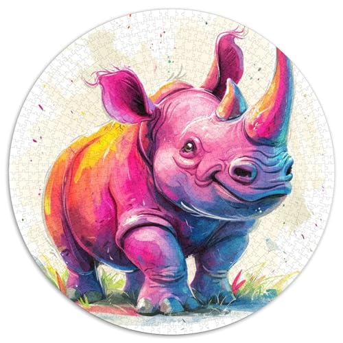 Nashörner Puzzle 1000 Teile Rund Puzzles Erwachsene Und Kinder Croissant Circular Herausforderndes Spielzeug Lustiges Stressabbau Teenager Schwer 1000pcs (67.5x67.5cm) von RTTASVLZX