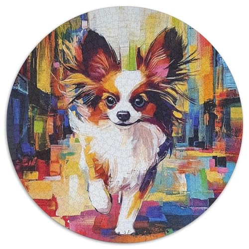 Papillon Hund Puzzle 1000 Teile Rund Puzzles Erwachsene Und Kinder Croissant Circular Herausforderndes Spielzeug Lustiges Stressabbau Teenager Schwer 1000pcs (67.5x67.5cm) von RTTASVLZX