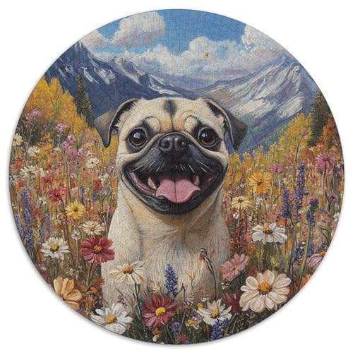 Pug Puzzle 1000 Teile Rund Puzzles Erwachsene Und Kinder Croissant Circular Herausforderndes Spielzeug Lustiges Stressabbau Teenager Schwer 1000pcs (67.5x67.5cm) von RTTASVLZX