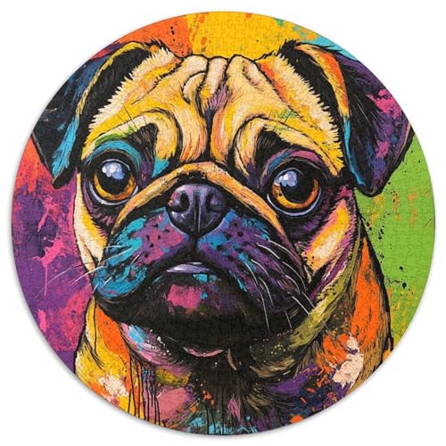 Pug Puzzle 1000 Teile Rund Puzzles Erwachsene Und Kinder Poster Spiel Abbauen Impossible Stress Stressfreisetzung Anspruchsvoll Kreative 1000pcs (67.5x67.5cm) von RTTASVLZX