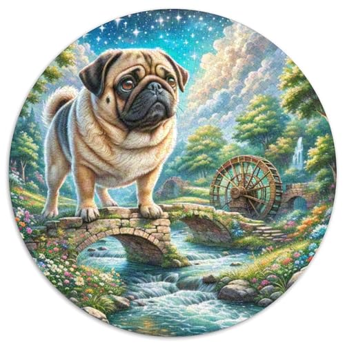 Pug Rund Puzzles 1000 Teile Erwachsene Und Kinder Puzzle Geschicklichkeitsspiel Geschenk Spielabende Lernen Fordernde Kleinkinder Heraus Große 1000pcs (67.5x67.5cm) von RTTASVLZX