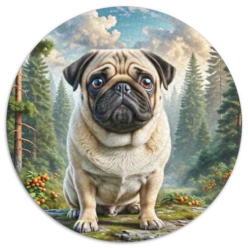 Pug Rund Puzzles 1000 Teile Erwachsene Und Kinder Puzzle Legespiel Spiele Geschicklichkeitsspiel Geschenk Spielabende Lernen Fordernde Kleinkinder 1000pcs (67.5x67.5cm) von RTTASVLZX