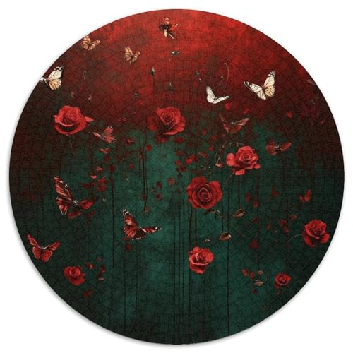 Schmetterling und Rose Puzzle 1000 Teile Rund Puzzles Erwachsene Und Kinder Lernspiel Rätsel Teiliges Clevere Voller Größe Geschenk Poster Spiel 1000pcs (67.5x67.5cm) von RTTASVLZX