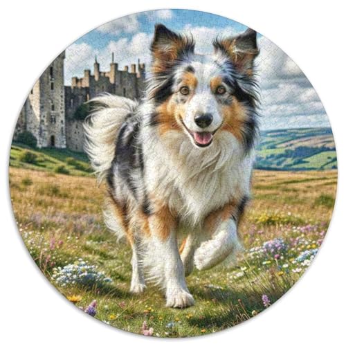 Schottischer Schäferhund 1000 Stück Puzzle Rund Puzzles Erwachsene Und Kinder Ältere Magischer Lernspiel Rätsel Teiliges Clevere Voller Größe Geschenk 1000pcs (67.5x67.5cm) von RTTASVLZX