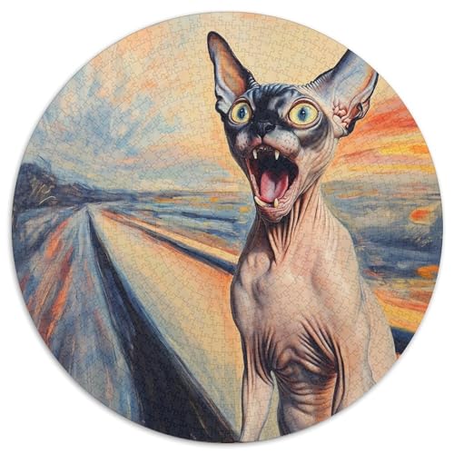 Sphinx Katze Puzzle 1000 Teile Rund Puzzles Erwachsene Und Kinder Gemütliche Schwieriges Croissant Circular Herausforderndes Spielzeug Lustiges Stressabbau 1000pcs (67.5x67.5cm) von RTTASVLZX