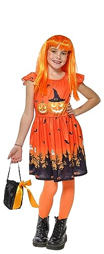 Rubies – Kinderkostüm HALLOWEEN offiziell – Kleid Kürbis Orange bedruckt mit kleiner Tasche – Kindergröße wählbar – Halloween-Kostüm für Jugendliche, Mädchen von RUBIE'S