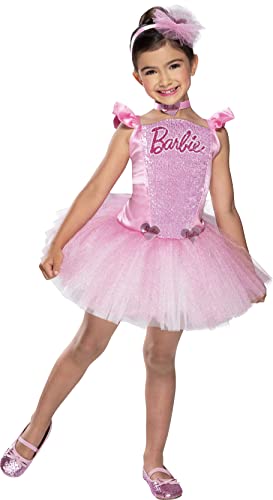 Rubies – offizielles Barbie-Kostüm – Prinzessinnen-Kostüm mit Pailletten für Kinder – Größe 3 – 4 Jahre – Kostüm mit Tutu-Kleid, rosa Ballerina, Haarband und Halskette von Rubie's