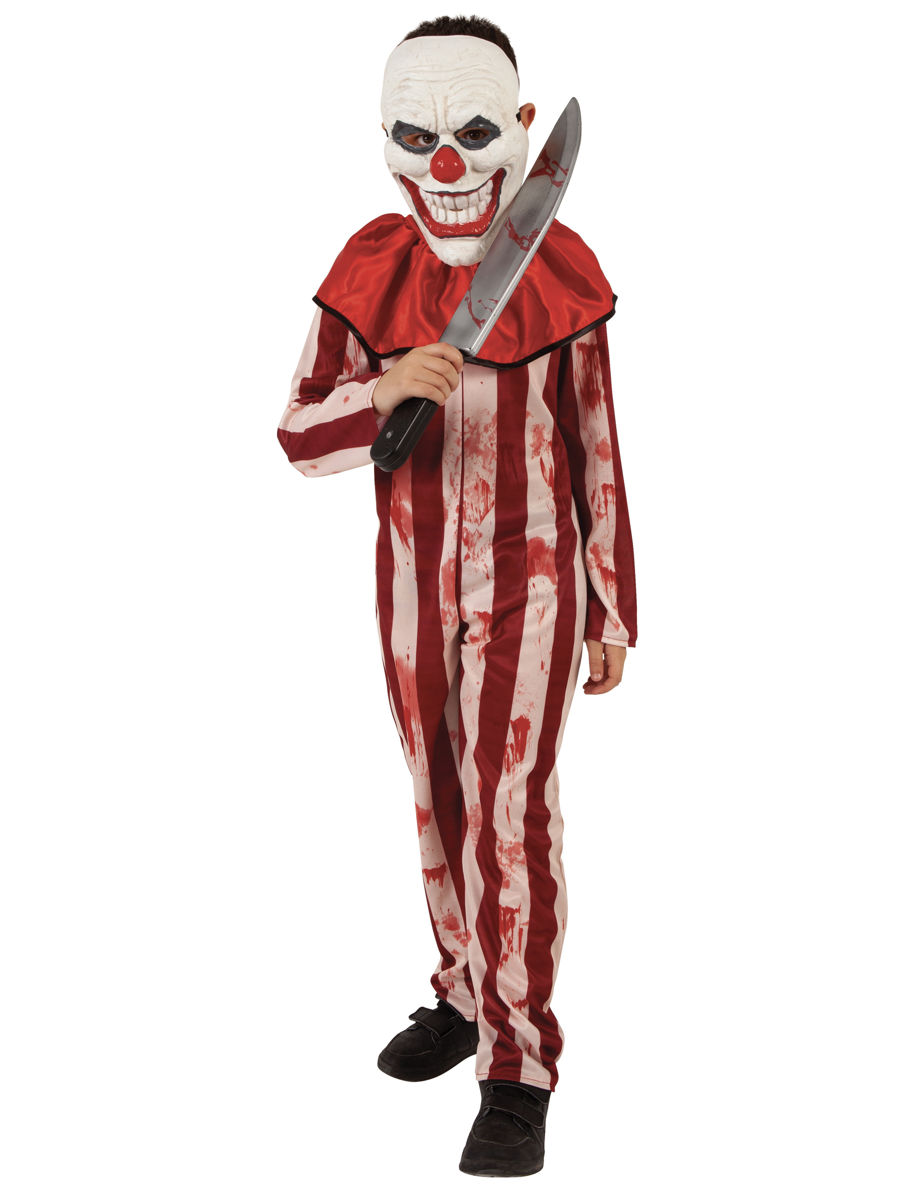 Gestreiftes Horrorclown-Kostüm für Jungen Halloweenkostüm rot-beige Gestreiftes Horrorclown-Kostüm für Jungen Halloweenkostüm rot-beige von RUBIES FRANCE