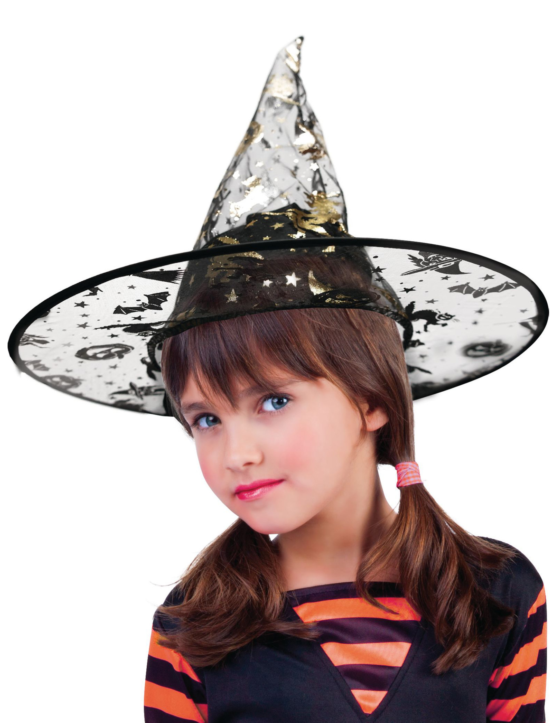 Hexenhut für Kinder Halloween-Accessoire schwarz-gold von RUBIES FRANCE