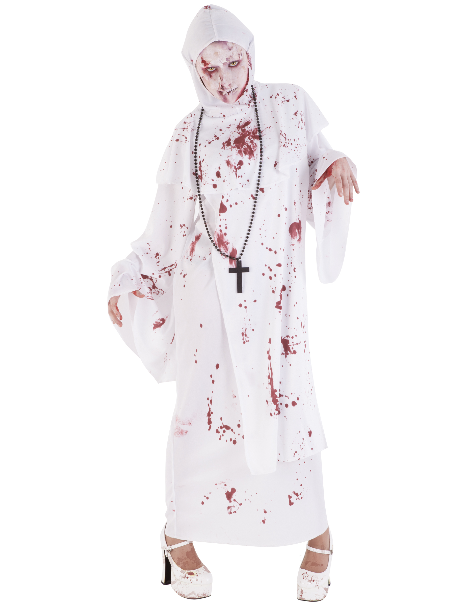 Killer-Nonnen-Kostüm für Damen Halloweenksotüm weiss-rot von RUBIES FRANCE