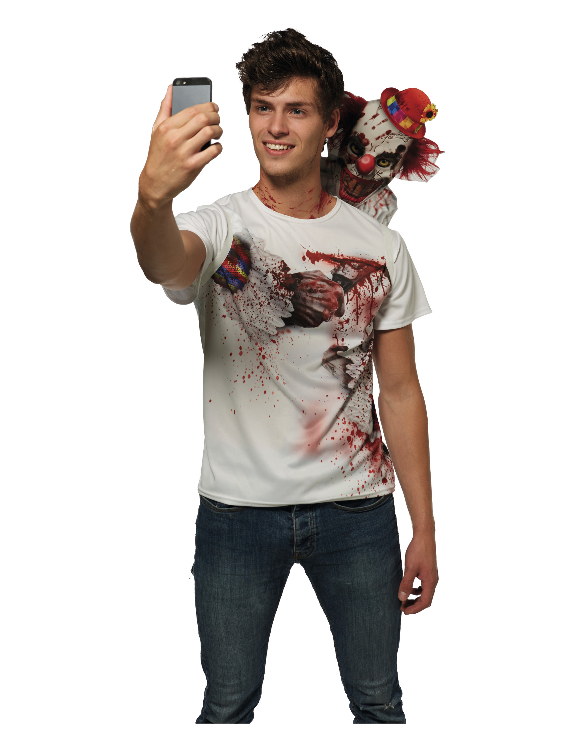 Mörderclown-T-Shirt Horrorclown-Halloweenshirt weiss-rot von RUBIES FRANCE