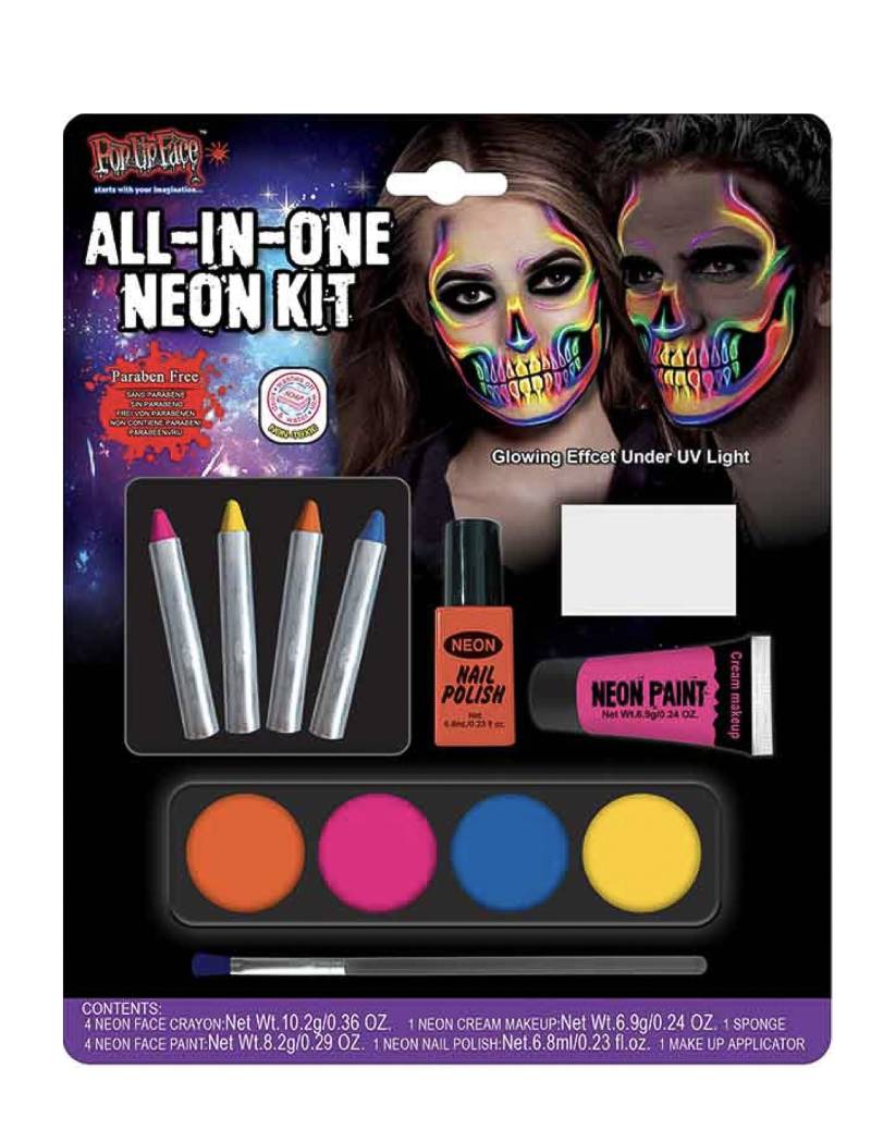 Neonfarbenes Make-up-Set mehrfarbig von RUBIES FRANCE