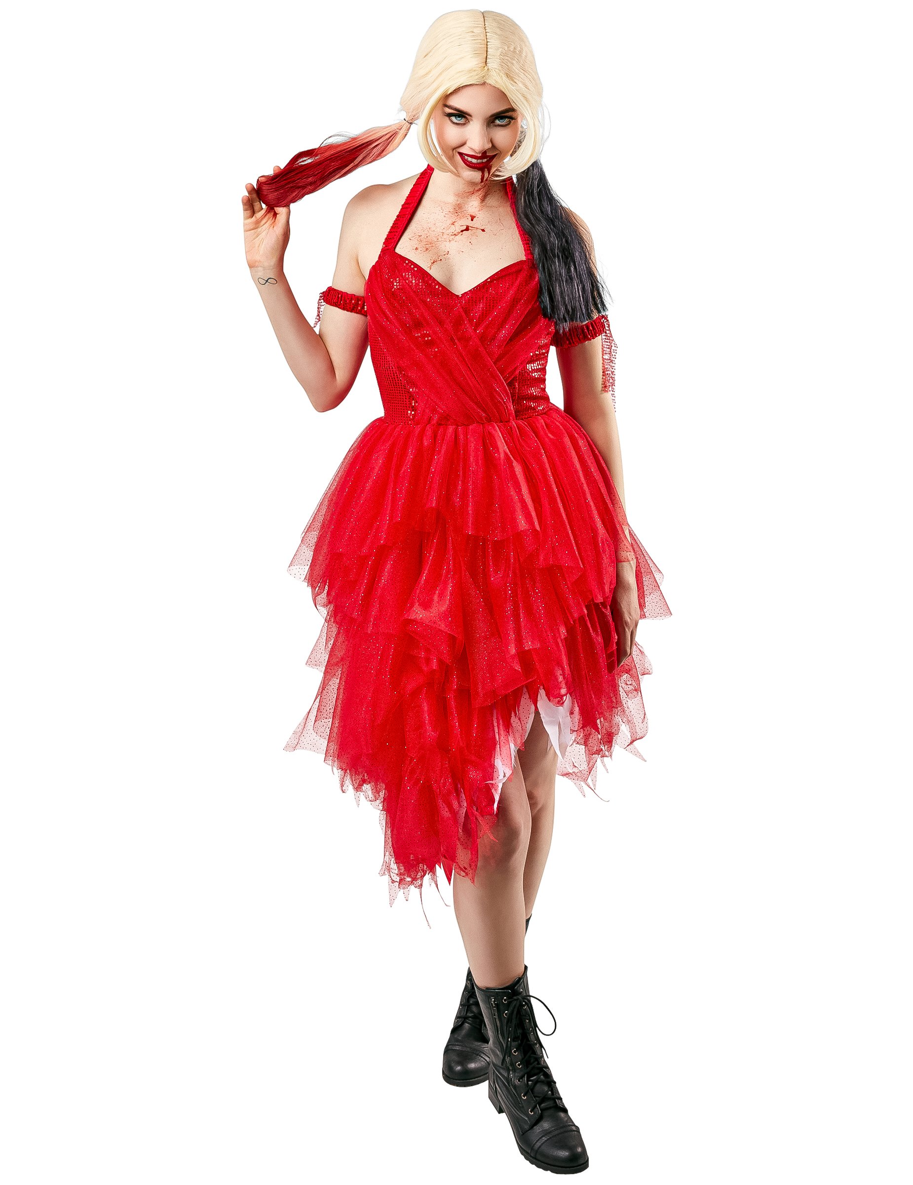 Offizielles Harley Quinn-Superschurken-Kostüm für Damen rot von RUBIES FRANCE