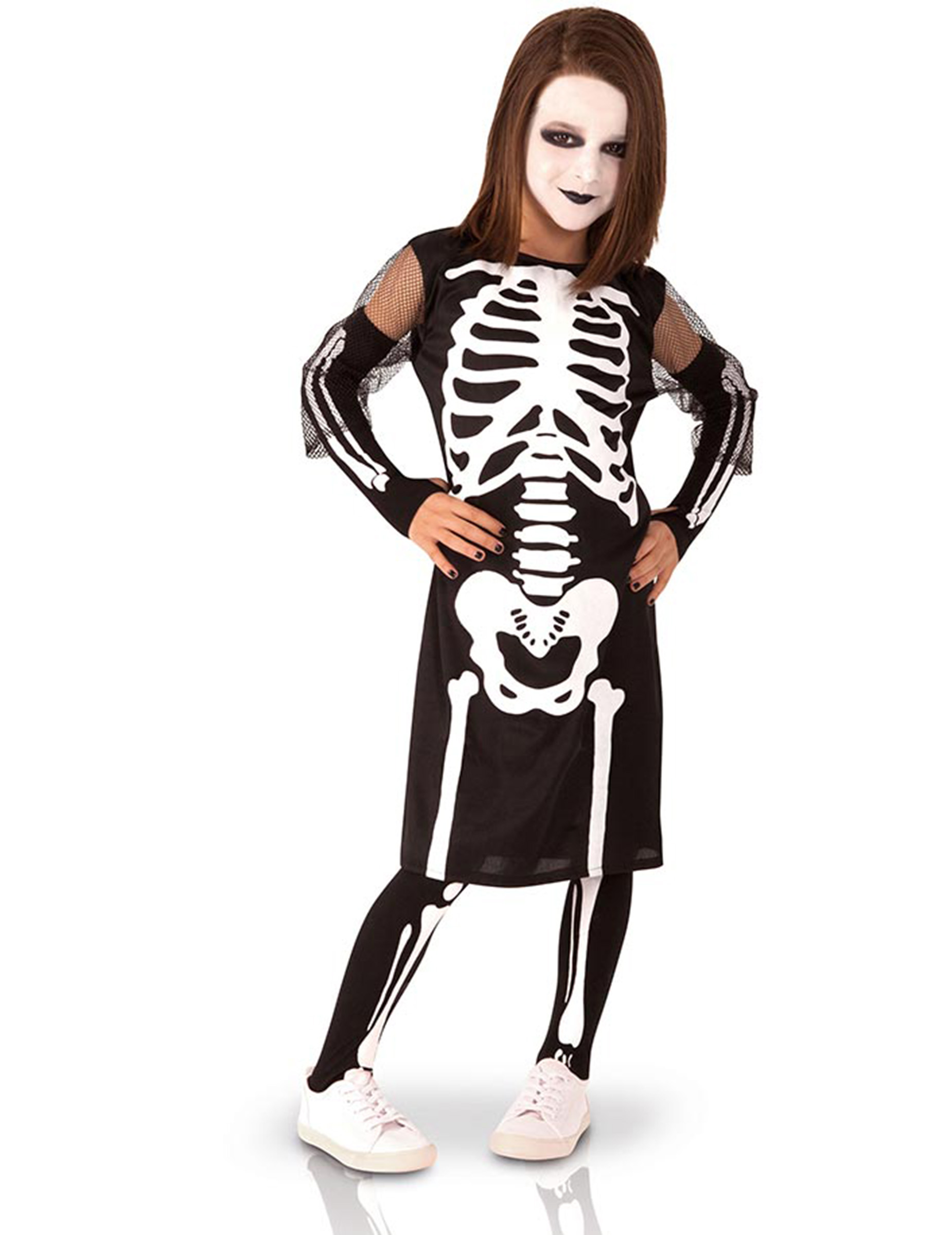 Skelett-Kostüm für Mädchen Skelettkleid schwarz-weiss von RUBIES FRANCE