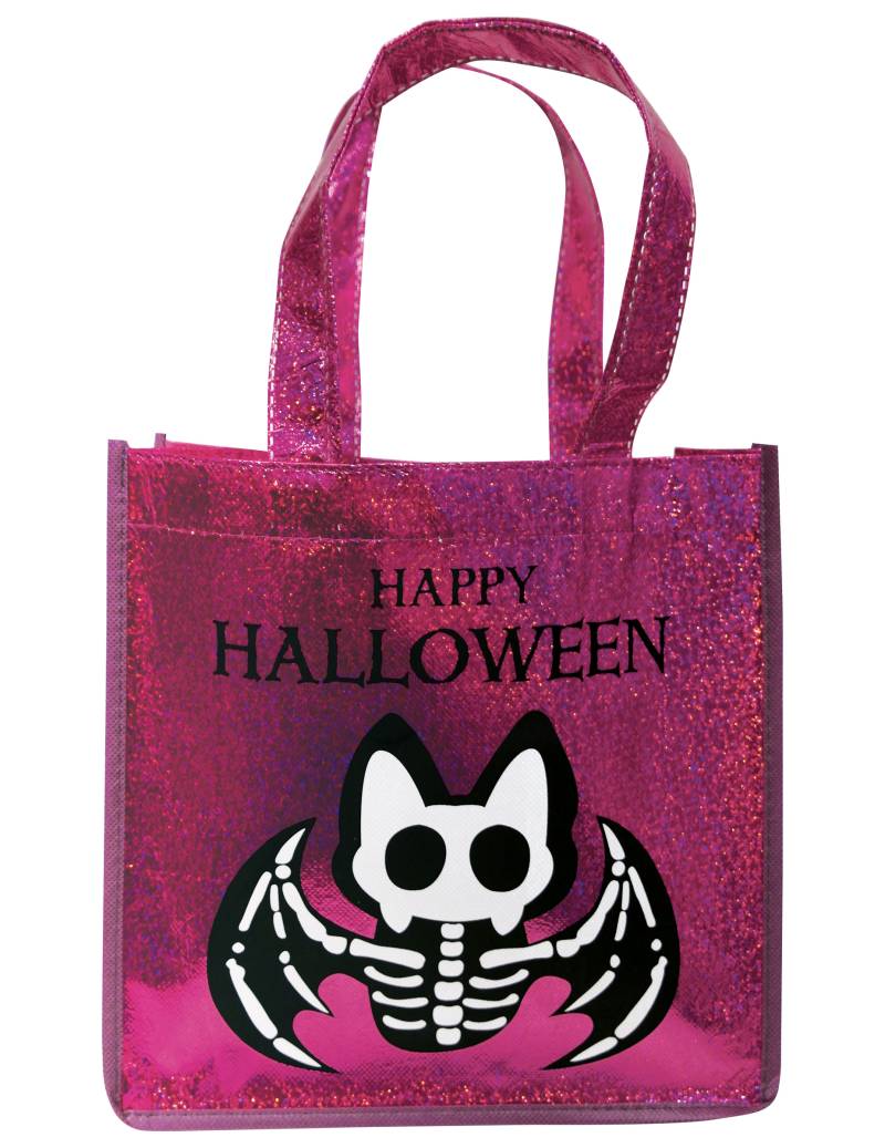 Skelettfledermaus-Glitzertasche Kostüm-Accessoire für Happy-Halloween pink-schwarz-weiß 24,5 x 8 x 24,5 cm von RUBIES FRANCE