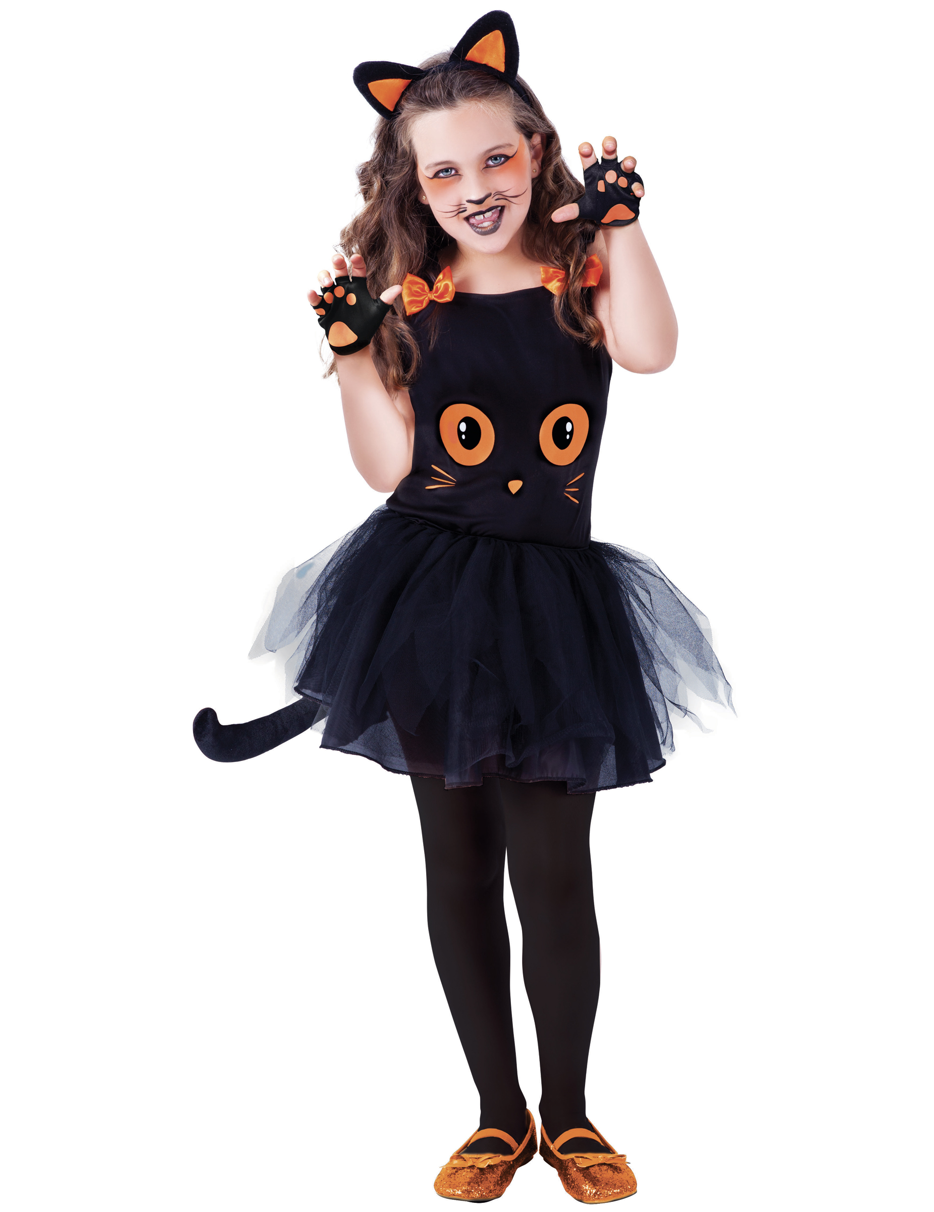 Süsses Katzen-Kostüm für Mädchen Halloweenkostüm schwarz-orange von RUBIES FRANCE