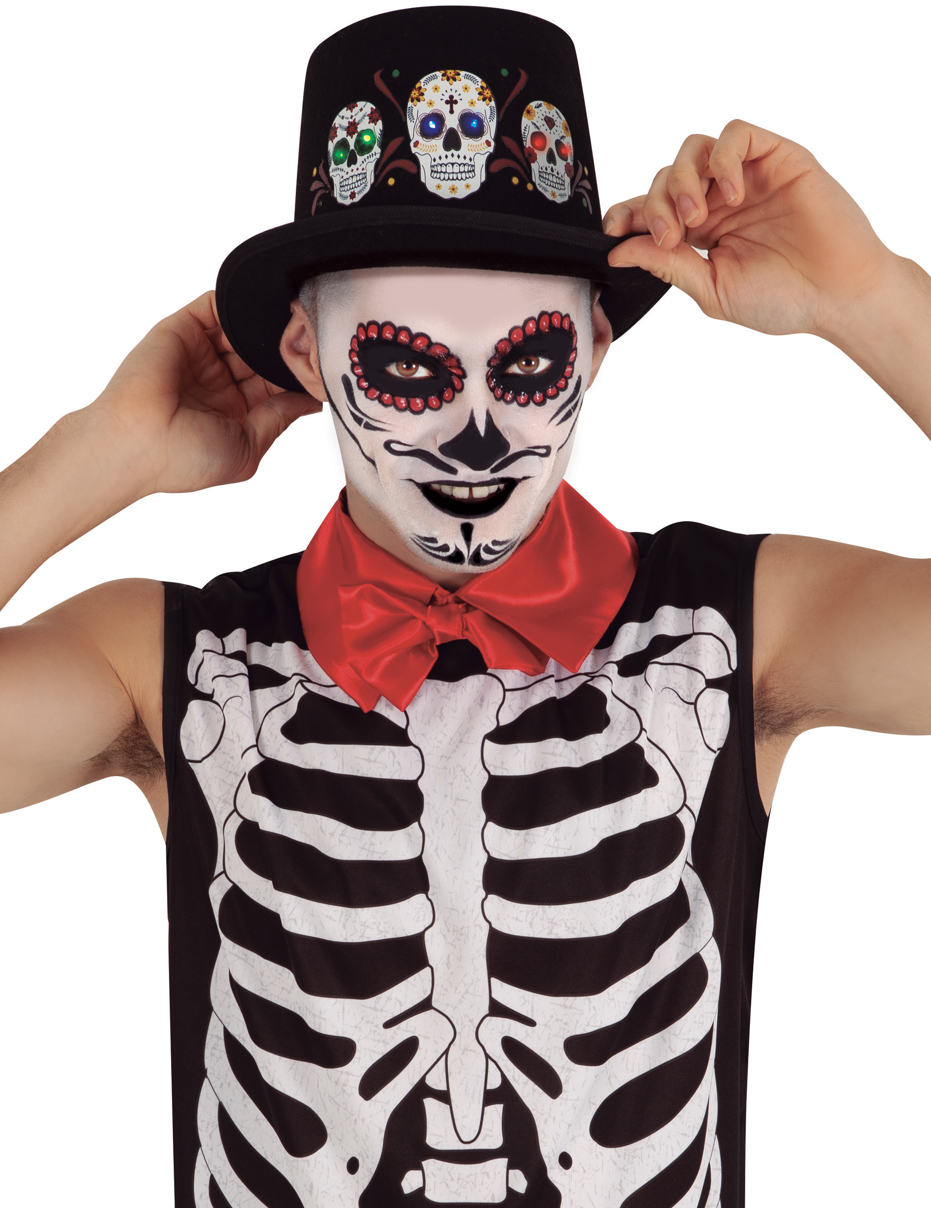 Tag der Toten-Hut mit Leuchteffekt Halloween-Accessoire schwarz-bunt Tag der Toten-Hut mit Leuchteffekt Halloween-Accessoire schwarz-bunt von RUBIES FRANCE