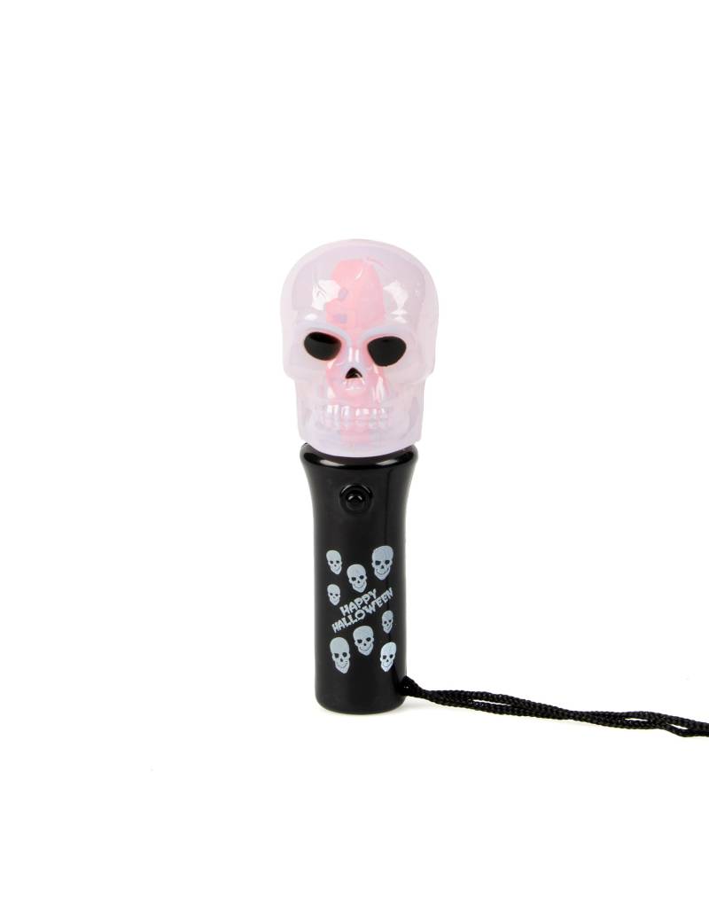 Totenkopf-Taschenlampe Happy Halloween Partydeko schwarz-weiss von RUBIES FRANCE