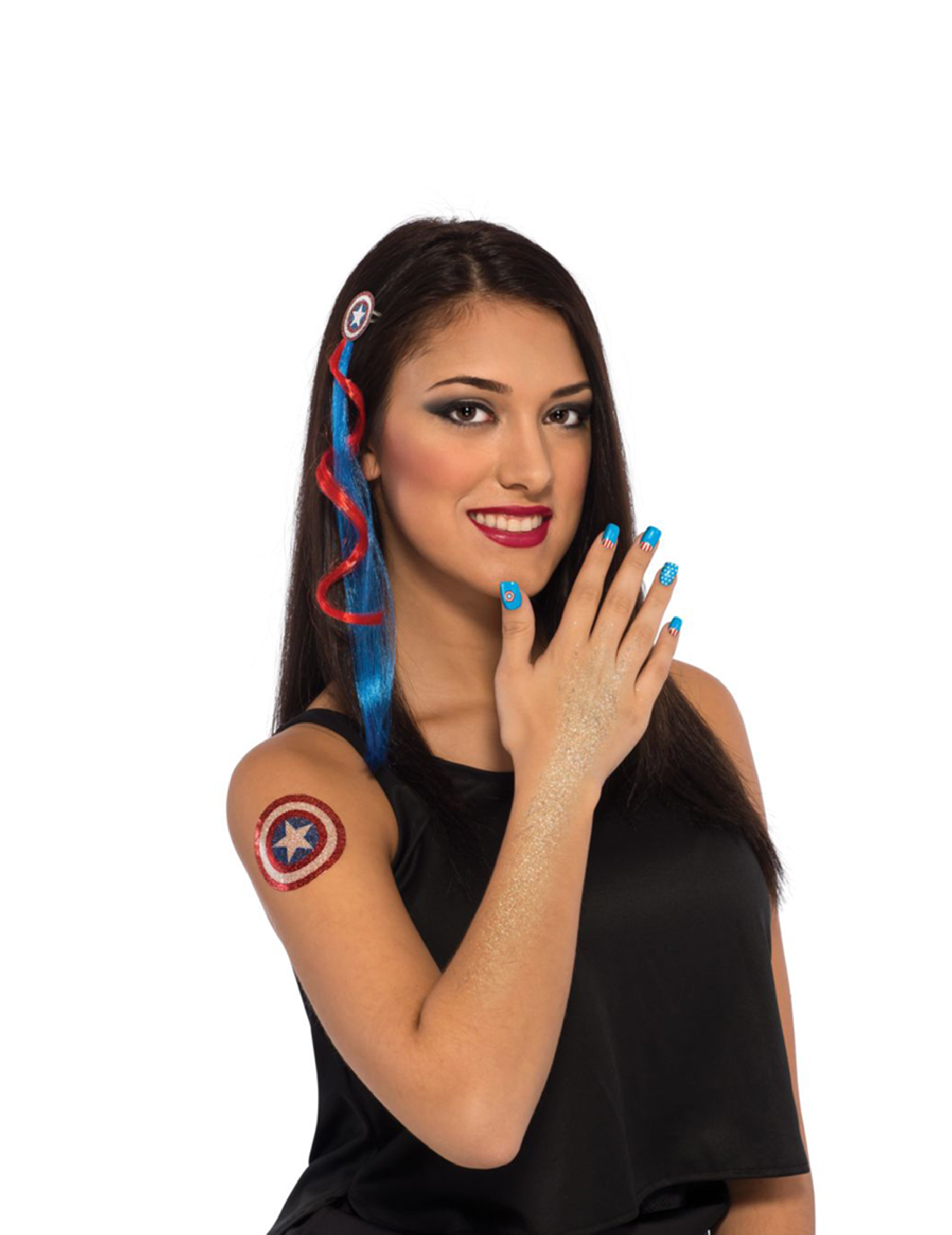 Captain America-Zubehörset und Make-up für Damen blau-rot Captain America-Zubehörset und Make-up für Damen blau-rot von RUBIES USA
