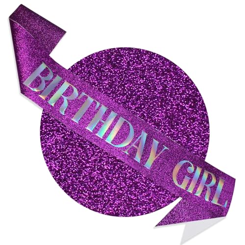 RUDONG M Geburtstag Mädchen Schärpe Glitzer Lila Geburtstag Schärpe für Frauen Mädchen | Süße 16/18./21./30./40./50./60./70., Allaltersfeier Party Dekor von RUDONG M