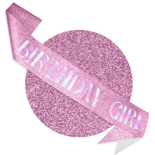 RUDONG M Geburtstag Mädchen Schärpe Glitzer Rosa Geburtstag Schärpe für Frauen Mädchen | Süße 16/18./21./30./40./50./60./70., Allaltersfeier Party Dekor von RUDONG M