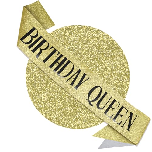 RUDONG M Geburtstag Queen Schärpe Glitzer - Gold Geburtstag Schärpe für Frauen & Mädchen | Süße 16/18./21./30./40./50./60./70., Allaltersfeier Party Dekor von RUDONG M