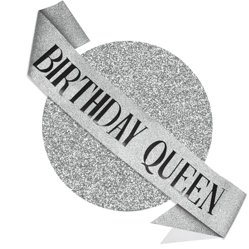 RUDONG M Geburtstag Queen Schärpe Glitzer - Silber Geburtstag Schärpe für Frauen & Mädchen | Süße 16/18./21./30./40./50./60./70., Allaltersfeier Party Dekor RUDONG M Geburtstag Queen Schärpe Glitzer - Silber Geburtstag Schärpe für Frauen & Mädchen | Süße 16/18./21./30./40./50./60./70., Allaltersfeier Party Dekor von RUDONG M