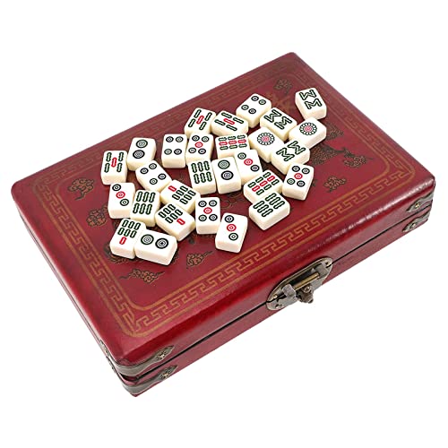 Mahjong-Fliesen-Set Chinesisches Mahjong-Set, tragbares Mini-Mahjong-Set, Spielspielzeug, Reise-Mahjong-Geschenkset, Mahjong-Karten für Reisen, Familie, Freizeit, Unterhaltung Mahjong-Tischwürfelspiel von RUDRALI