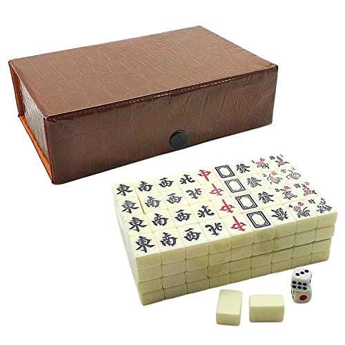 Mahjong-Fliesen-Set Chinesisches Mahjong-Set, tragbares Mini-Mahjong-Set, handgeschnitzte Mahjong-Karten, 144 Melamin-Mahjong-Karten, Spielzubehör für Freunde, Familie, Party Mahjong-Tischwürfelspiel von RUDRALI