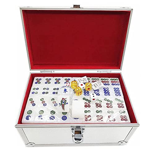RUDRALI Mahjong-Fliesen-Set Chinesische Mahjong-Sets, tragbares Mahjong-Set, 144-teiliges Mahjong-Tischbrettspiel mit Aluminium-Aufbewahrungsbox für chinesisches Spielen Mahjong-Tischwürfelspiel von RUDRALI