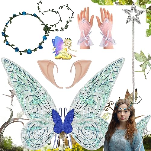 RUHM 5 Stück Elfenflügel Kostüm,Feen Flügel Damen,Flügel Fee,Feenflügel,Fairy Wings,Elfen Flügel,Feen Flügel Mädchen,Schmetterlingsflügel （Blau） von RUHM