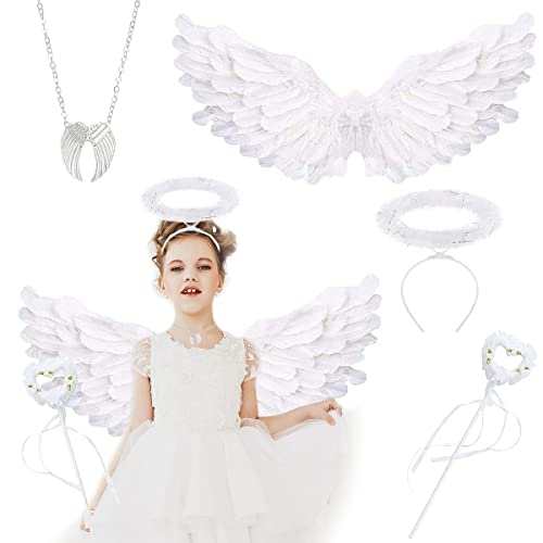 RUHM 4 Stück Engels flügel Kostüm,60 cm Engelsflügel,Federflügel Engel,Engel kostüm damen weiß,Weiße Engelsflügel,Party Fasching Kostüme Deko. von RUHM